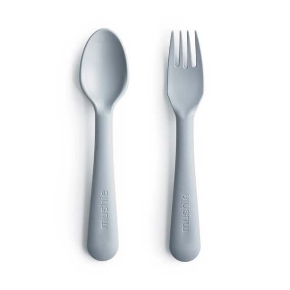 Mushie Dinnerware Fork And Spoon Set - Cloud