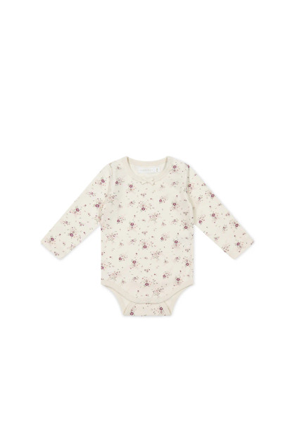Organic Cotton Long Sleeve Bodysuit - Sweet William Floral Natural Organic Cotton Long Sleeve Bodysuit - Sweet William Floral Natural