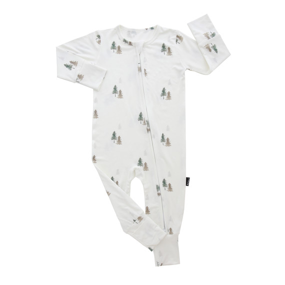 Footless Sleeper with Fold-Over Cuffs - Pine Trees