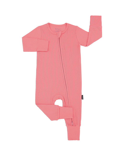 Ribbed Bamboo Footless Sleeper with Fold-Over Cuffs - Candy Pink