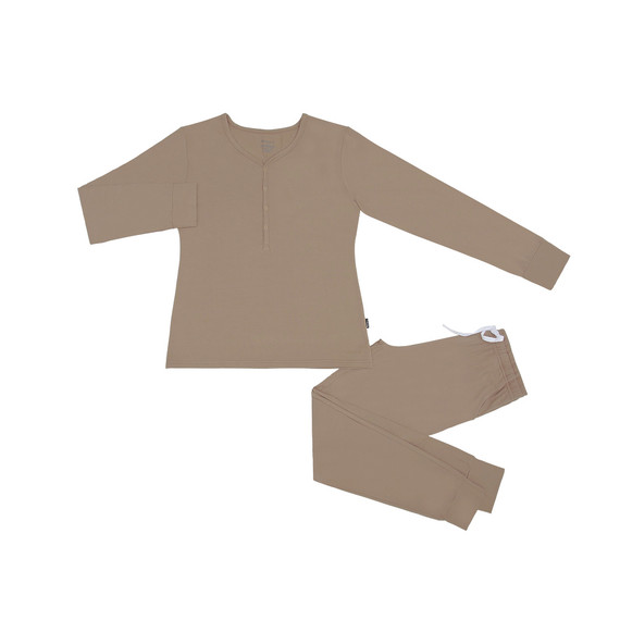 Women's Henley Snap Top Lounge Set - Sandstone