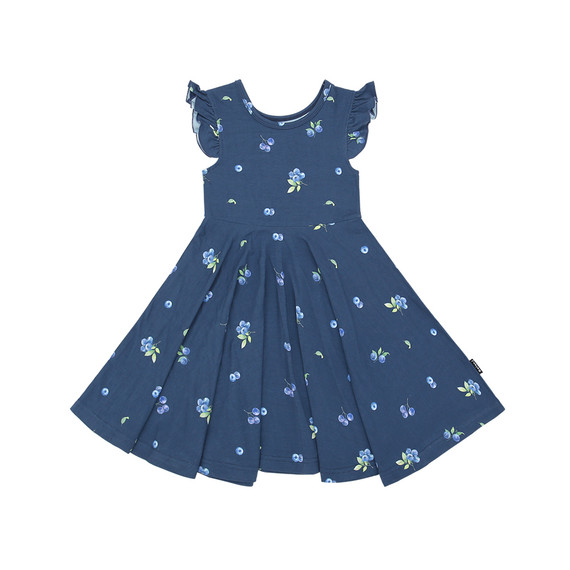 Ruffled Sleeve Twirl Dress - Blueberries
