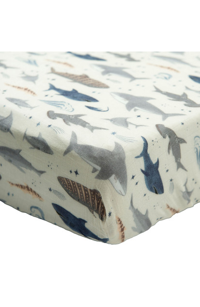 Loulou Lollipop Muslin Fitted Crib Sheet - Sharks