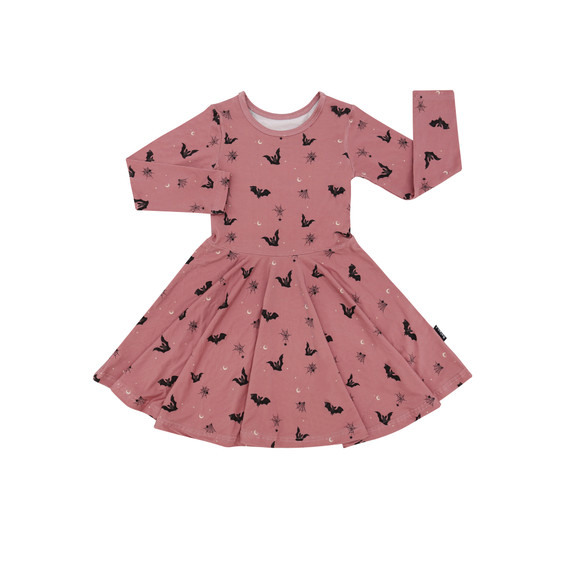 Long Sleeve Twirl Dress - Bats - Ash Rose