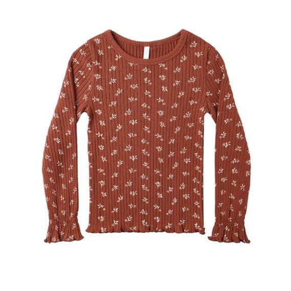 Rylee + Cru Ribbed Long Sleeve Top - Ruby Ditsy
