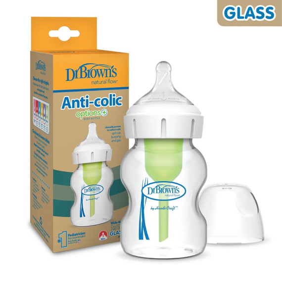 Dr Brown's Glass Wide-Neck Anti-colic Options+ Baby Bottle