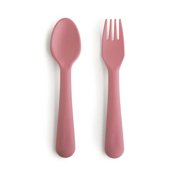 Mushie Dinnerware Fork And Spoon Set - Dusty Rose