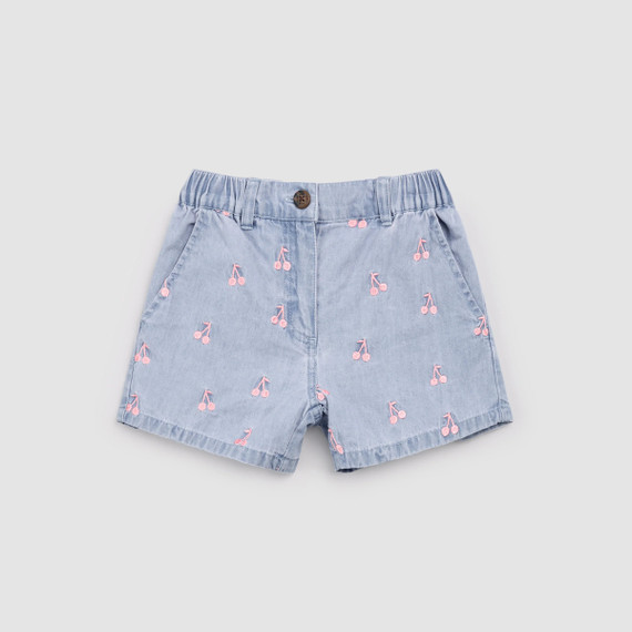 Miles the Label Cherries Embroidery on Chambray Shorts