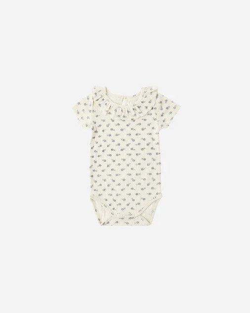 Rylee + Cru Ruffle Collar Bodysuit - Blue Ditsy