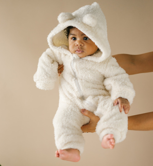 Fuzzy Fleece Hooded Jumpsuit - Polar Bear Fuzzy Fleece Hooded Jumpsuit - Polar Bear