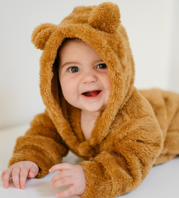 Fuzzy Fleece Hooded Jumpsuit - Teddy Bear