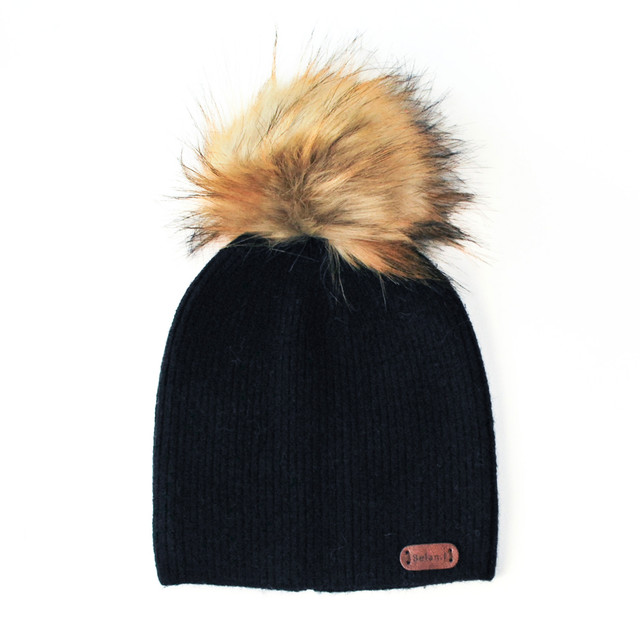 Kids Beanie with faux fur pompom - Black (2-8yr) Kids Beanie with faux fur pompom - Black (2-8yr)