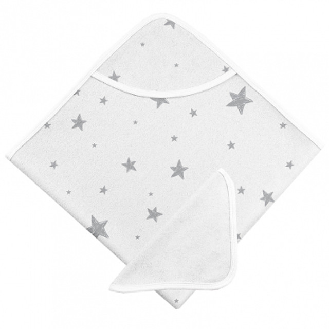 Hooded Terry Towel & Wash Cloth - Grey Star