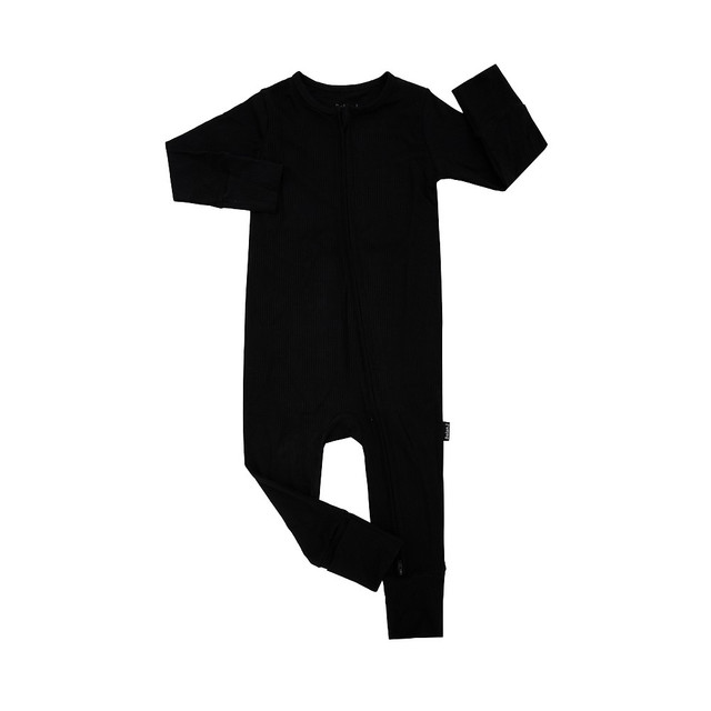 Ribbed Bamboo Footless Sleeper with Fold-Over Cuffs - Raven Ribbed Bamboo Footless Sleeper with Fold-Over Cuffs - Raven