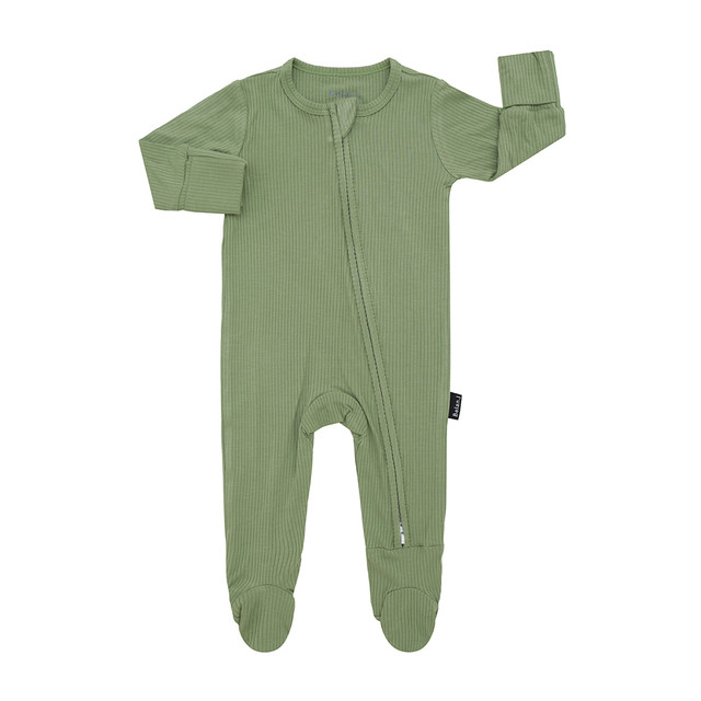 Ribbed Bamboo Footed Zipper Sleeper - Clover Ribbed Bamboo Footed Zipper Sleeper - Clover