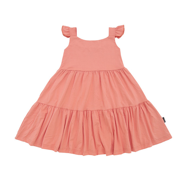 Ruffled Strap Tiered Dress - Coral