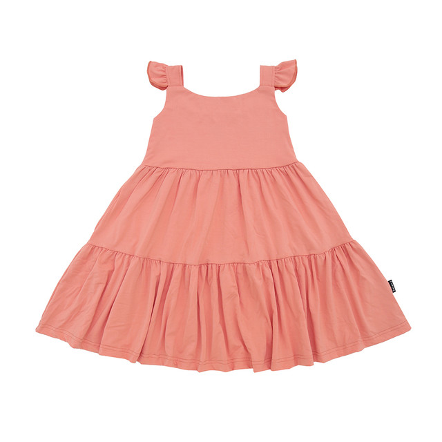 Ruffled Strap Tiered Dress - Coral Ruffled Strap Tiered Dress - Coral