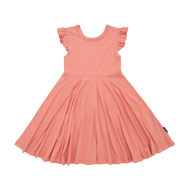 Ruffled Sleeves Twirl Dress - Coral
