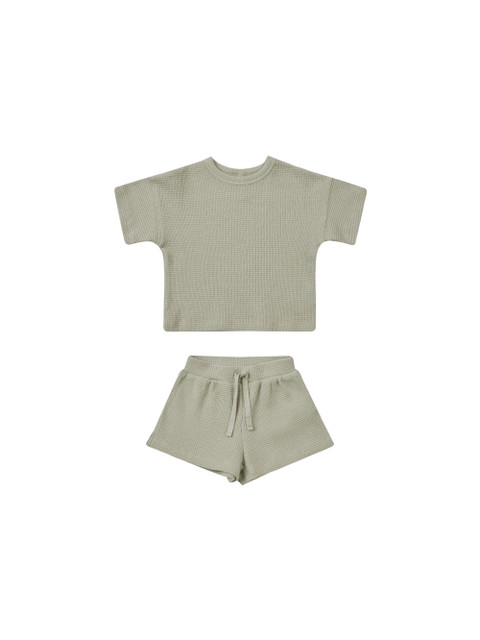 Quincy Mae Waffle Tee + Short Set - Sage