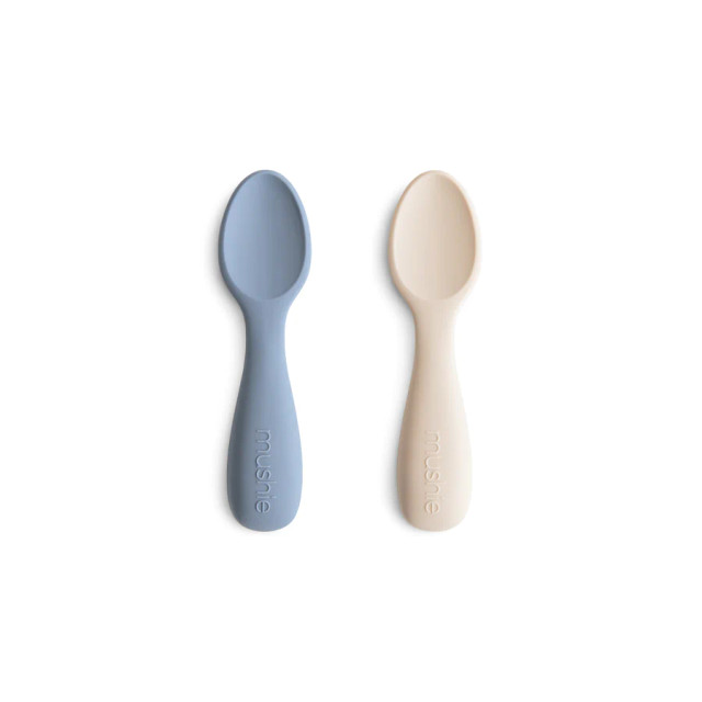 Mushie Silicone Toddler Starter Spoons 2 Pack - Tradewinds/Shifting Sand Mushie Silicone Toddler Starter Spoons 2 Pack - Tradewinds/Shifting Sand