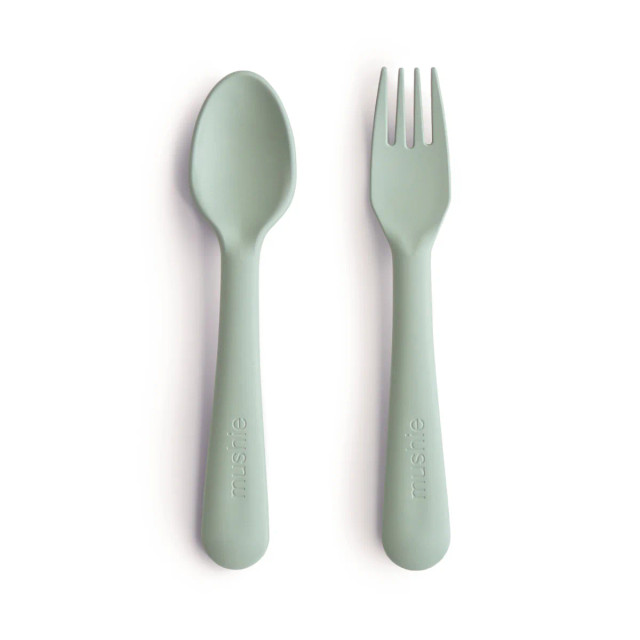Mushie Dinnerware Fork And Spoon Set - Sage