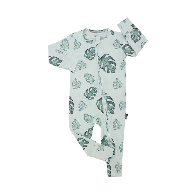 Footless Sleeper with Fold-Over Cuffs - Tropical Leaves Footless Sleeper with Fold-Over Cuffs - Tropical Leaves