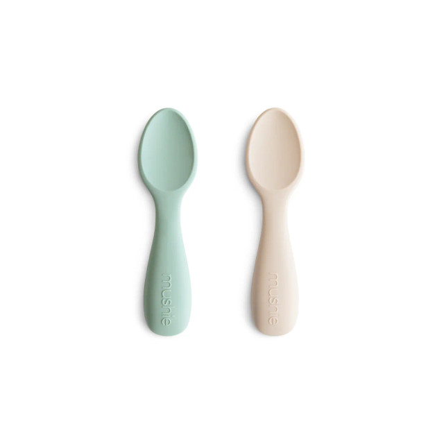 Mushie Silicone Toddler Starter Spoons 2 Pack - Cambridge Blue/Shifting Sand