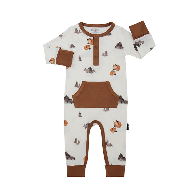 Long Sleeve Pocket Romper - Foxes Long Sleeve Pocket Romper - Foxes