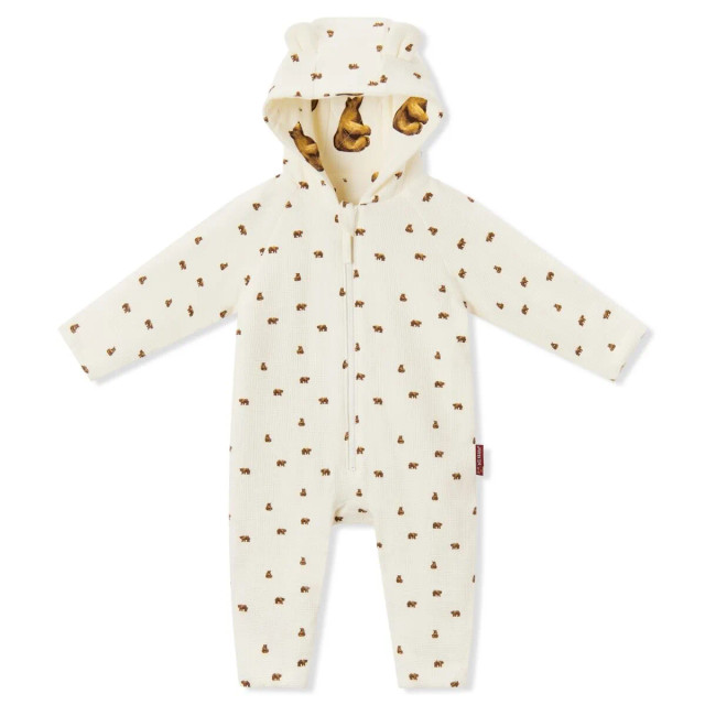 MilkBarn - Honey Bear Reversible Waffle Knit/Quilted Hooded Jumpsuit MilkBarn - Honey Bear Reversible Waffle Knit/Quilted Hooded Jumpsuit