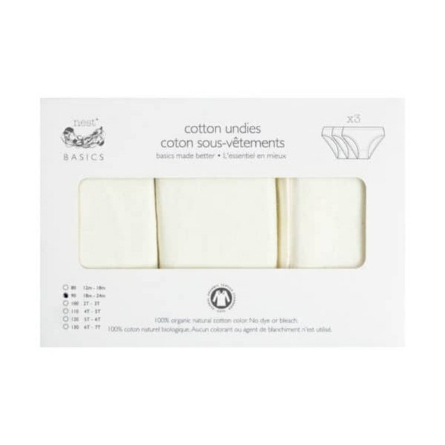 Basics Organic Cotton Girls Briefs Underwear White (3 Pack)