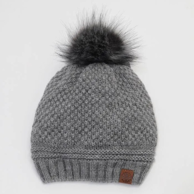Calikids Mom & Me Knit Pompom Winter Hat - Warm Grey Calikids Mom & Me Knit Pompom Winter Hat - Warm Grey