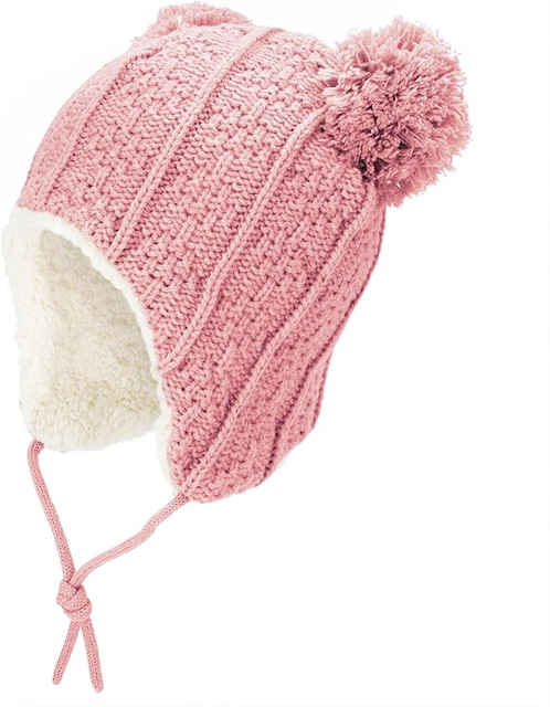 Ear Flap Beanies - Pink Bear Ear Flap Beanies - Pink Bear