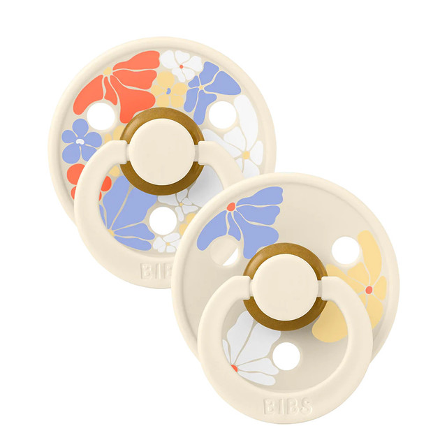 BIBS Pacifiers Studio Colour Latex 2 Pack - Morning Bloom Ivory Mix BIBS Pacifiers Studio Colour Latex 2 Pack - Morning Bloom Ivory Mix