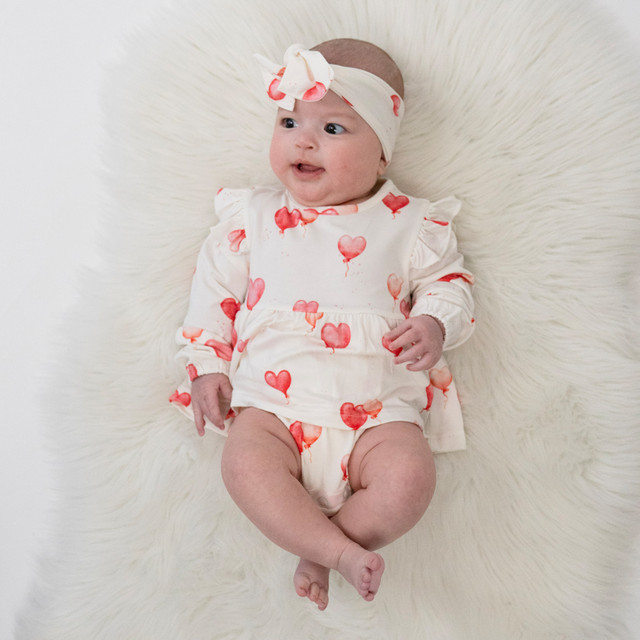Long Sleeve Skirted Onesie - Heart Balloons Long Sleeve Skirted Onesie - Heart Balloons