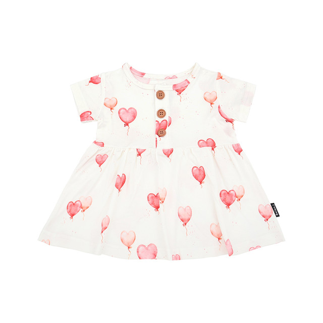 Short Sleeve Peplum Baby Dress - Heart Balloons Short Sleeve Peplum Baby Dress - Heart Balloons