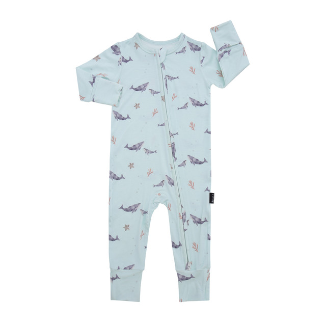 Footless Sleeper with Fold-Over Cuffs - Blue Whales Footless Sleeper with Fold-Over Cuffs - Blue Whales