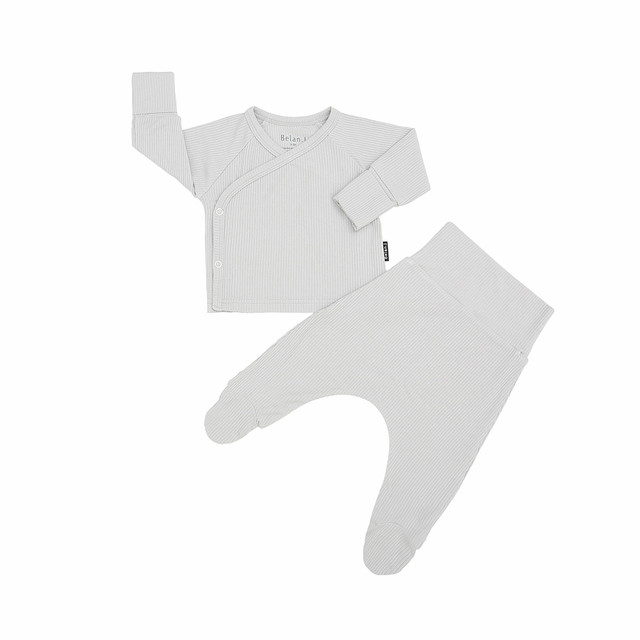 Ribbed Bamboo Take Me Home Kimono Set - Silver Cloud Ribbed Bamboo Take Me Home Kimono Set - Silver Cloud