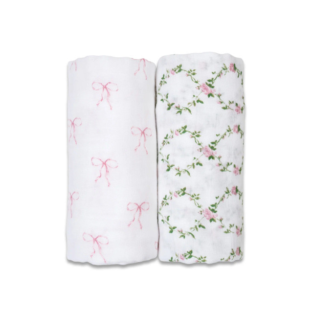 Lulujo Vintage 2 Pack Swaddles - Bows/Rose Trellis Lulujo Vintage 2 Pack Swaddles - Bows/Rose Trellis
