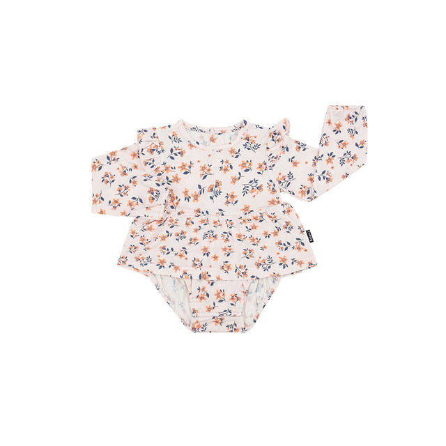 Long Sleeve Skirted Onesie - Peachy Blossom