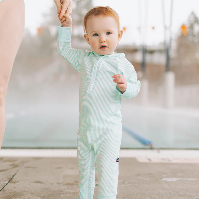 Honeysuckle Swim Sunsuit - Green Seersucker Honeysuckle Swim Sunsuit - Green Seersucker