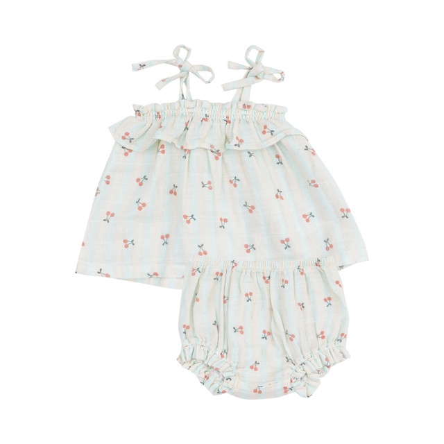 Ruffle Top & Bloomer - Cherry Stripe Ruffle Top & Bloomer - Cherry Stripe