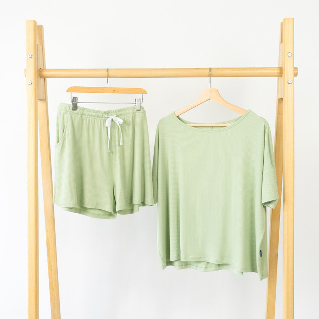 Ribbed Bamboo Women's Shorts Lounge Set - Misty Sage Ribbed Bamboo Women's Shorts Lounge Set - Misty Sage