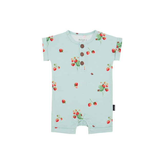 Short Sleeve Shortall Romper - Strawberry Garden