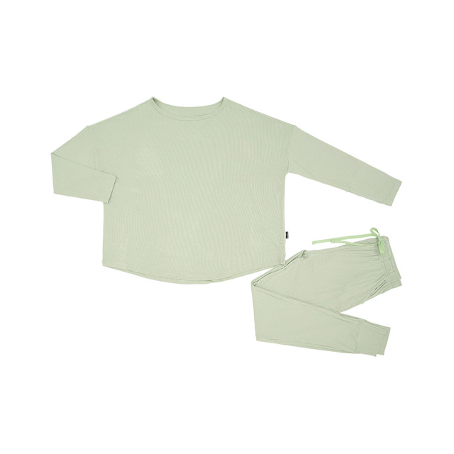 Ribbed Bamboo Women's Long Sleeve Jogger Set - Misty Sage
