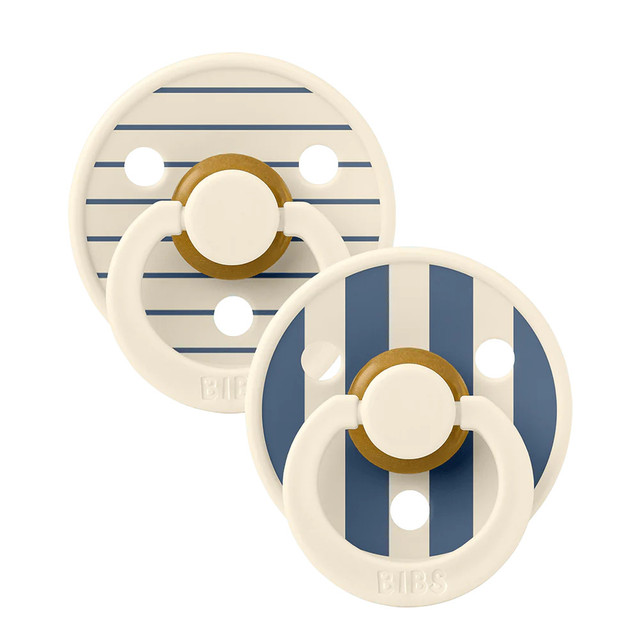 BIBS Pacifiers Studio Colour Pin Latex 2 Pack - Ivory/Steel Blue Mix BIBS Pacifiers Studio Colour Pin Latex 2 Pack - Ivory/Steel Blue Mix