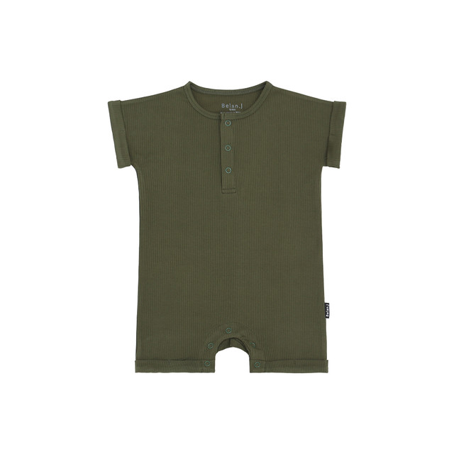Ribbed Bamboo Short Sleeve Shortall Romper - Forest Green