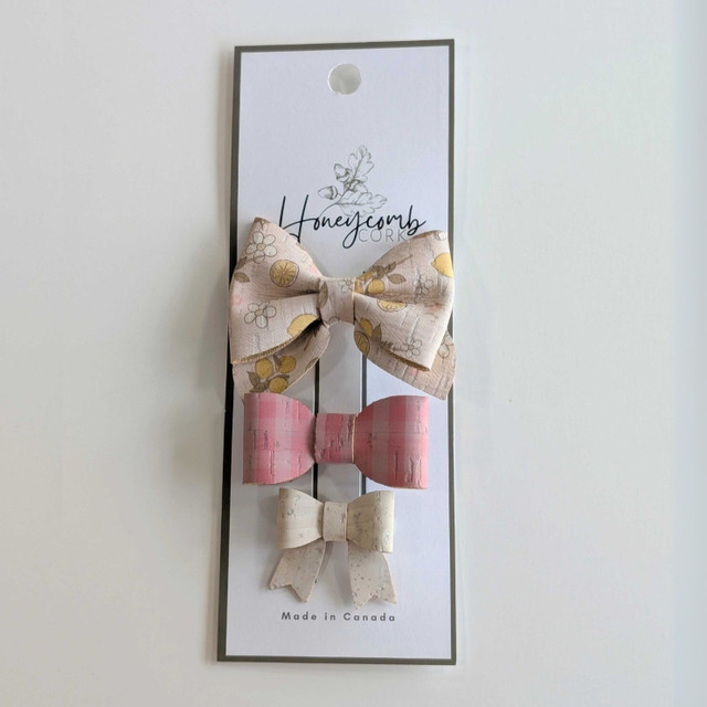 Honeycomb Cork Bow Clip Set - Darla, Rylie, Nora Honeycomb Cork Bow Clip Set - Darla, Rylie, Nora
