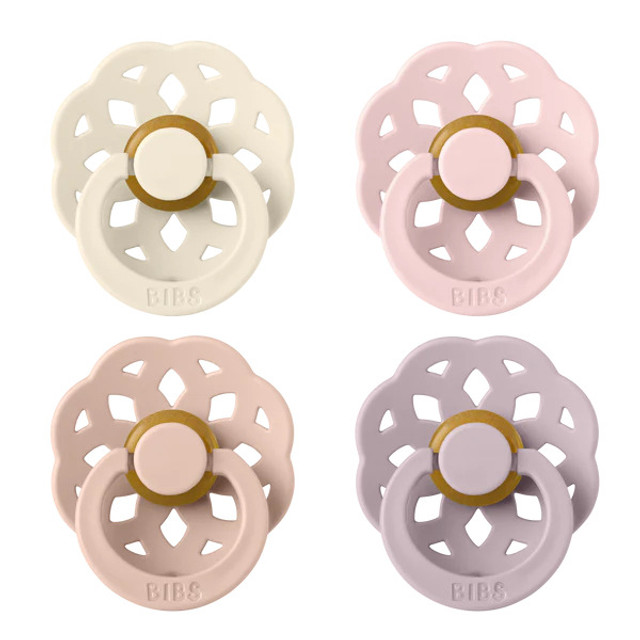 BIBS Pacifiers Latex 4 Pack - Ivory/ Blush/ Blossom/ Dusky Lilac BIBS Pacifiers Latex 4 Pack - Ivory/ Blush/ Blossom/ Dusky Lilac