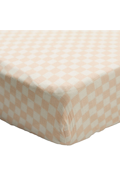 Loulou Lollipop Muslin Fitted Crib Sheet - Pink Checkerboard Loulou Lollipop Muslin Fitted Crib Sheet - Pink Checkerboard