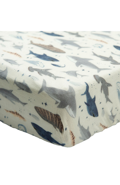 Loulou Lollipop Muslin Fitted Crib Sheet - Sharks Loulou Lollipop Muslin Fitted Crib Sheet - Sharks